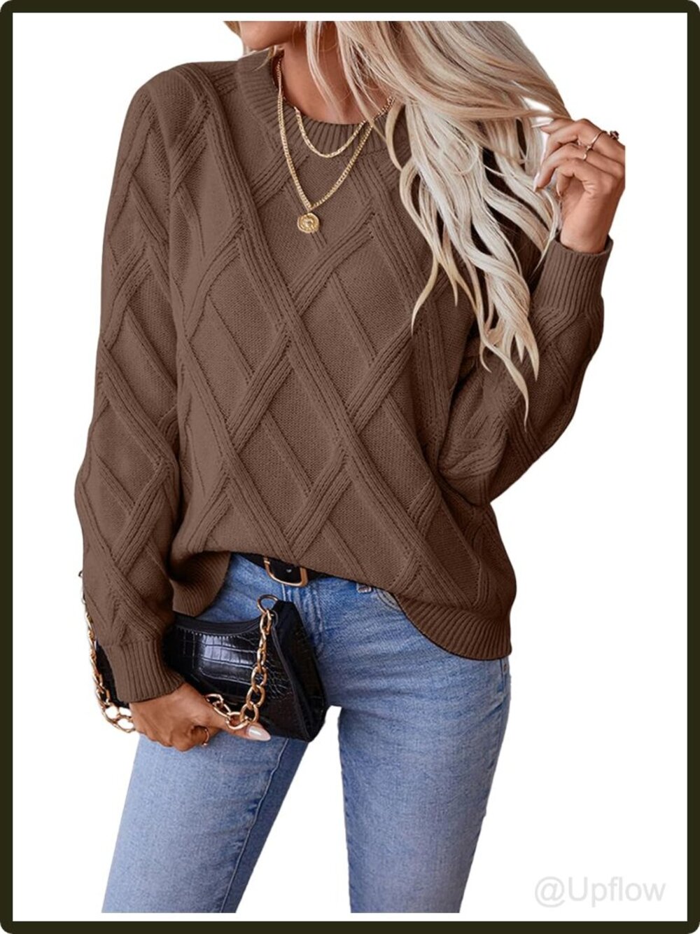 Women's Cable Knit Crewneck Pullover Sweater Long Sleeve Lightweight Fall